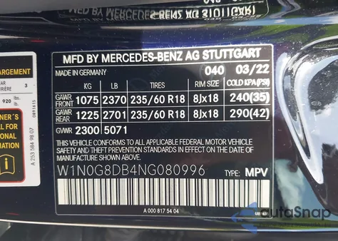 2022 Mercedes-Benz Glc 300 Suv from USA, damaged, VIN W1N0G8DB4NG080996